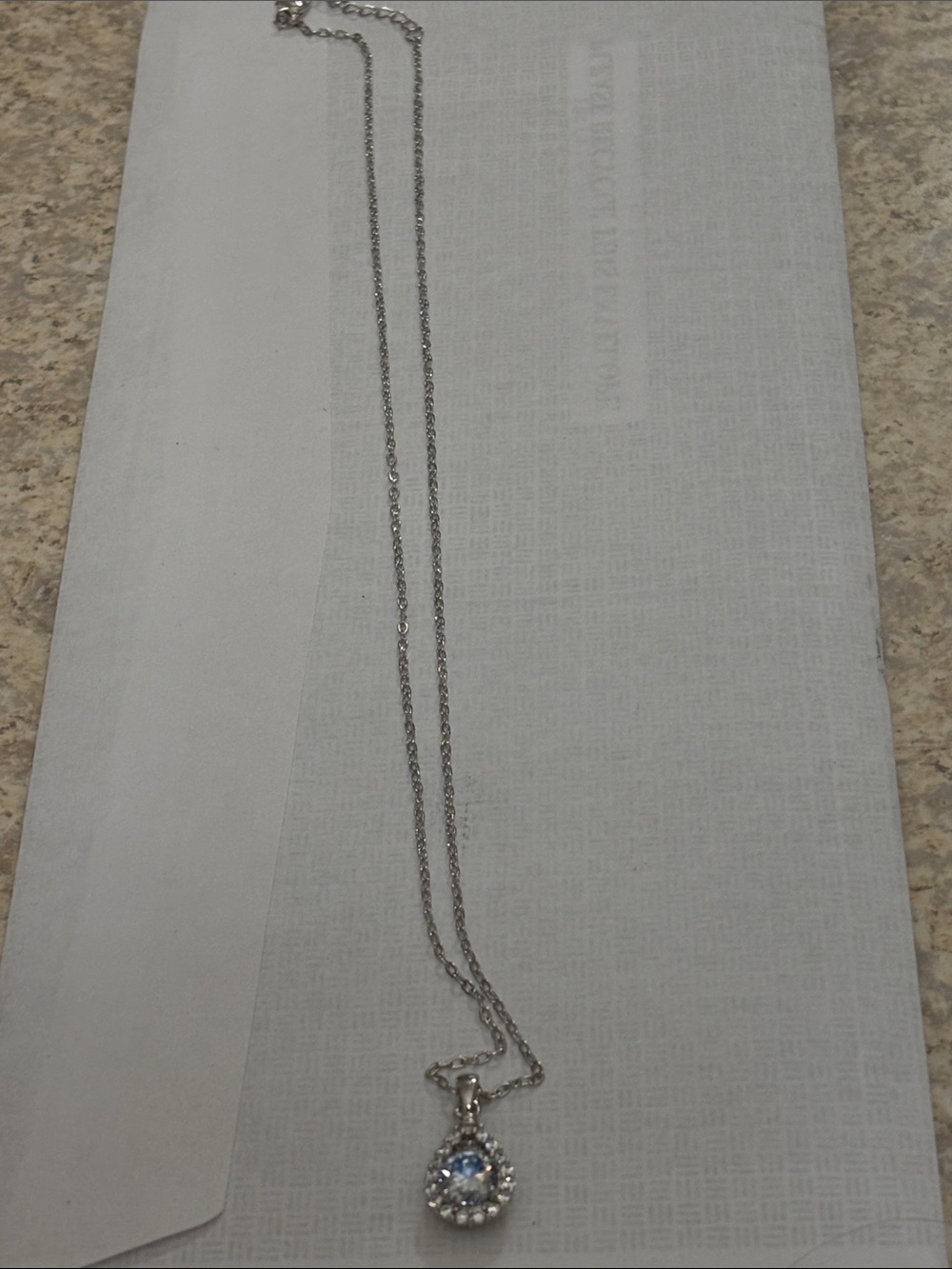 Silver-tone Necklace with Blue Halo Pendant - Women Jewelry. 16-18 inch chain